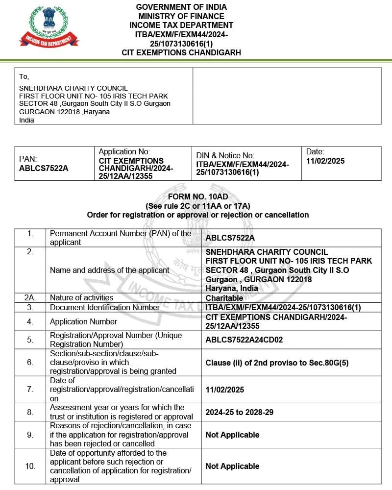 80G Registration Certificate